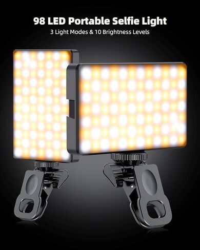 98 LED LED Selfie Selfie Light Video Conference Elighting with Clip & Camera Triped Adapter Reconable 1800mah CRI 97+ ، 3 Overty Light for Phone iPhone Webcam Makeup (Black) in Kuwait