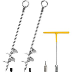 Ground Anchors Heavy Duty, 4 Pack Fully Welded Solid Steel Ground Anchors Screw in with 2.9" Spiral Blade, Trampoline Earth Stakes Auger Anchors for Sheds, Mobile Home, Tent, Swing Set in Kuwait