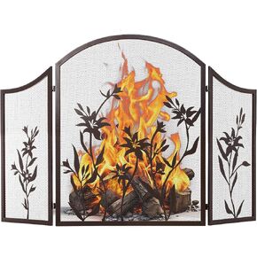 WICHEMI Fireplace Screen 3 Panel Fireplace Screens for Fireplace 50 x 31 Inch Wrought Iron Black Metal Spark Guard Cover Fireguards Mesh Cover Baby Safe Proof Fence Fire Place Standing Gate (Style 1) in Saudi Arabia