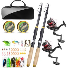 Telescopic Fishing Rods and Reel Combos, 2PCS 5.9ft Carbon Fiber Fishing Pole Full Kit, Spinning Reel Lures Set with Carrier Bag, Saltwater Freshwater Collapsible Fishing Gear for Beginner Adults in Kuwait