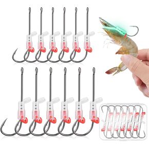 12pcs خطاف الروبيان الحية المضيئة ، خطافات شائكة عالية الكربون مقاومة للتآكل ، لصيد المياه العذبة والمياه المالحة ، مثالية للباس ، المجموعات ، سمك السلور والمزيد من الأسماك 2/0 in Kuwait