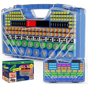 Battery Organizer Storage Holder Box Case with Tester, New Ultra-Large 285+Batteries Double-Sided Variety Pack, Holds AA AAA 4A C D 9V 3V Button Cell Lithium18650 CR2 CR123 CR1632 LR44 - Black in Saudi Arabia