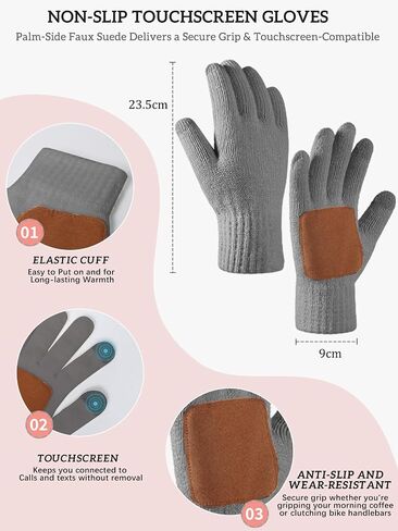 Women's Winter Beanie Hat Scarf Gloves Set,Fleece Lined Knit Pom Hat Long Scarf with Touchscreen Gloves Gifts for Women in Saudi Arabia