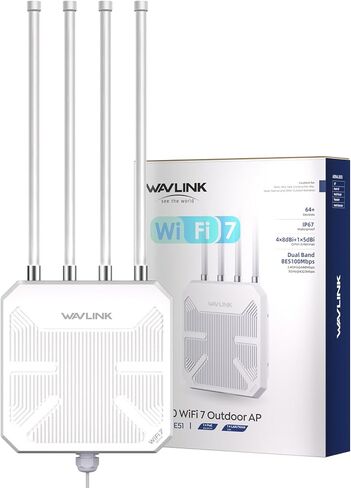 WAVLINK WiFi 7 BE5100 Outdoor WiFi Extender, Dual Band Long-Range Outdoor WiFi Repeater|Access Point|Mesh Router, POE Powered | IP67 Waterproof | 4 x 8dBi Antennas, 2.5 Gbps Ethernet, Up to 2800 sq.ft in Saudi Arabia