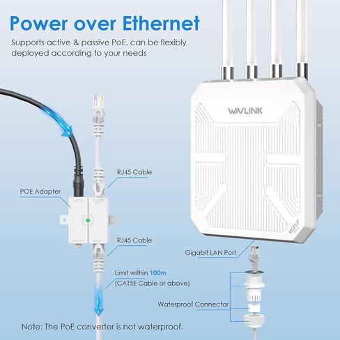 WAVLINK WiFi 7 BE5100 Outdoor WiFi Extender, Dual Band Long-Range Outdoor WiFi Repeater|Access Point|Mesh Router, POE Powered | IP67 Waterproof | 4 x 8dBi Antennas, 2.5 Gbps Ethernet, Up to 2800 sq.ft in Saudi Arabia