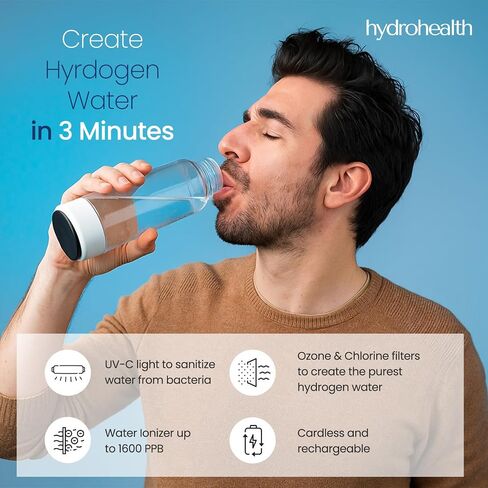 Hydrohealth Hydrogen Water Bottle for Kidney Health – 1600PPB Hydro Health Rechargeable Bottle with SPE/PEM Tech – Water Hydrogen for Daily Use | Turbocharge Energy, Strength & Metabolism in Saudi Arabia