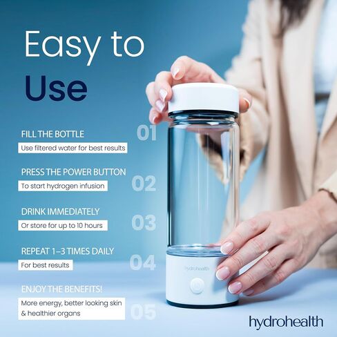 Hydrohealth Hydrogen Water Bottle for Kidney Health – 1600PPB Hydro Health Rechargeable Bottle with SPE/PEM Tech – Water Hydrogen for Daily Use | Turbocharge Energy, Strength & Metabolism in Saudi Arabia