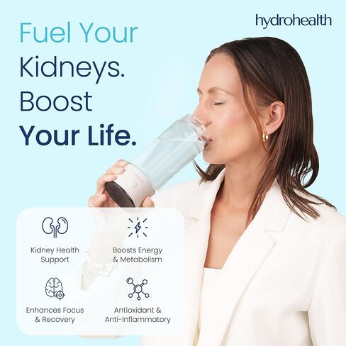Hydrohealth Hydrogen Water Bottle for Kidney Health – 1600PPB Hydro Health Rechargeable Bottle with SPE/PEM Tech – Water Hydrogen for Daily Use | Turbocharge Energy, Strength & Metabolism in Saudi Arabia