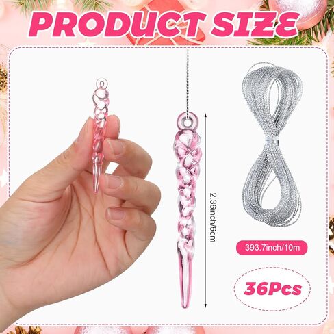 36 Pcs Christmas Tree Icicle Ornaments Mini Clear Plastic Icicle Christmas Decoration Crystal Hanging Icicles Ornaments for Xmas Tree Winter Wedding Party Decor(Transparent) in Saudi Arabia