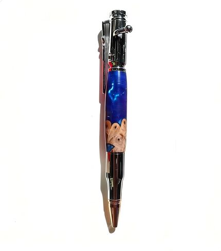 Handmade Bolt Action Pen Set Bullet Pen Ballpoint Pen Using Precious Woods,Stabilized Woods, and Resin Crafts with Rifle Clip Extra Gift Box (Chrome-Birch Burl Wood & Blue Ocean Resin Composite) in Saudi Arabia