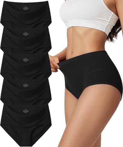 Cotton Underwear for Women High Waisted Full Coverage Briefs Soft Ladies Panties 5 Pack in Saudi Arabia