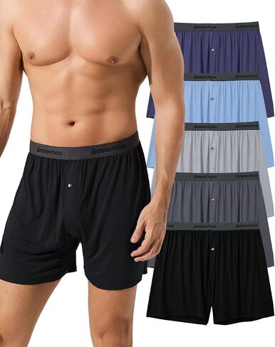 Mens Underwear,Rayon Made from Bamboo Boxers for Men,Breathable and Cool,Ultra Soft Men's Boxer Shorts,5 Pack in Saudi Arabia