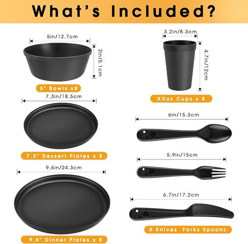 Plastic Dinnerware Sets – Brown Plastic Plates, 40-Piece Reusable Dishes Set for 8 with Cups, Forks, Knives and Spoons, Unbreakable Plates and Bowls for Camping, Outdoor Use in Saudi Arabia