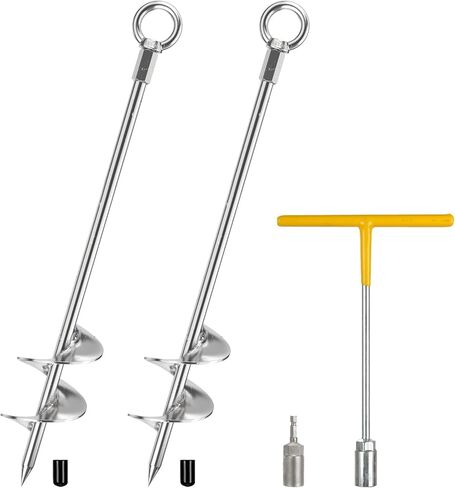 Ground Anchors Heavy Duty, 4 Pack Fully Welded Solid Steel Ground Anchors Screw in with 2.9" Spiral Blade, Trampoline Earth Stakes Auger Anchors for Sheds, Mobile Home, Tent, Swing Set in Kuwait
