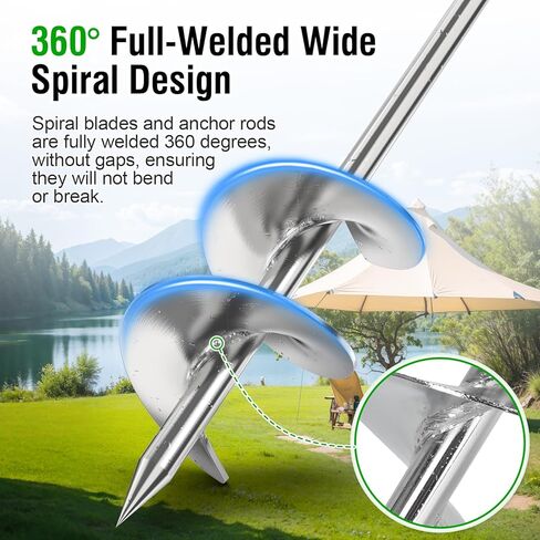 Ground Anchors Heavy Duty, 4 Pack Fully Welded Solid Steel Ground Anchors Screw in with 2.9" Spiral Blade, Trampoline Earth Stakes Auger Anchors for Sheds, Mobile Home, Tent, Swing Set in Kuwait