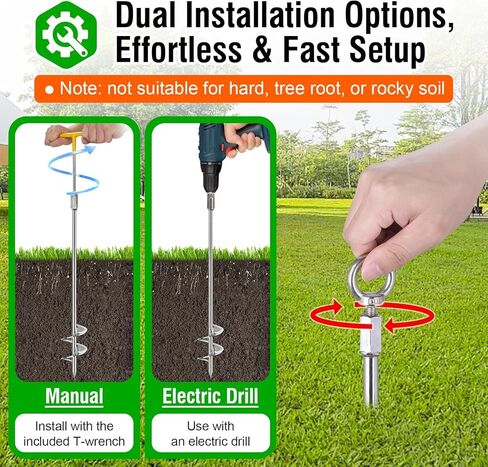 Ground Anchors Heavy Duty, 4 Pack Fully Welded Solid Steel Ground Anchors Screw in with 2.9" Spiral Blade, Trampoline Earth Stakes Auger Anchors for Sheds, Mobile Home, Tent, Swing Set in Kuwait