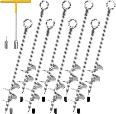 Ground Anchors Heavy Duty, 4 Pack Fully Welded Solid Steel Ground Anchors Screw in with 2.9" Spiral Blade, Trampoline Earth Stakes Auger Anchors for Sheds, Mobile Home, Tent, Swing Set in Kuwait