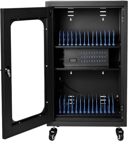 Upgraded Fully Assembled 30 Bay Mobile Charging and Storage Cart,Laptop and Tablet Storage Cart,USB-A/C Multi-Port Charging with Keypad Lock for Phone,Chromebooks,iPades,Up to 14" Screen Size in Kuwait