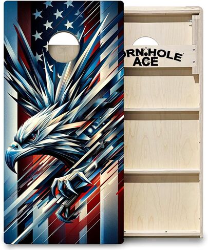 مجموعة لوحة CornholeAce ACE PRO ذات العلم الأمريكي - بدون ارتداد! أرجل ثلاثية عريضة، 3/4 بوصة من خشب البتولا البلطيقي الرقائقي، مقابض، حجم التنظيم (4x2 قدم)، نمط البطولة، صنع في الولايات المتحدة الأمريكية in Saudi Arabia