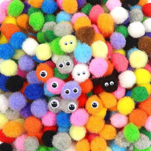 TOOOB 1900PCS حوالي 1 سم متنوعة بوم بومز متعدد الألوان غامض كرات الكرات الفنية مع عيون تذبذب لزخارف الحرف اليدوية DIY in Saudi Arabia