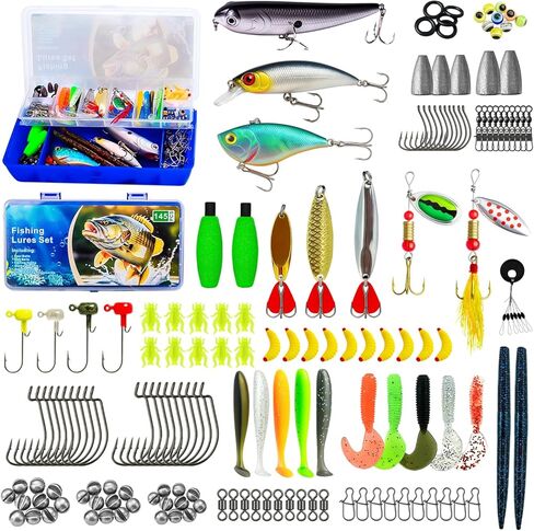 145PCS Fishing Tackle Box Kit with Tackle Included, Fishing Lures, Fishing Hooks & Fishing Accessories Kits for Freshwater Fishing Gear, Great Gifts for Fishingman in Kuwait