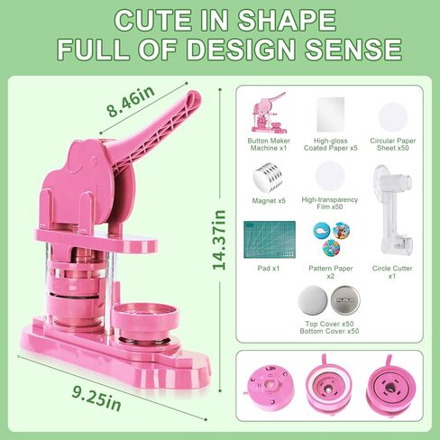 آلة صانع زر Cozisomer 58 مم (2.25 بوصة) خالية من التثبيت ، آلة صانع دبوس زر DIY ، شارة اضغط على آلة مع زر 50pcs مجانا in Kuwait