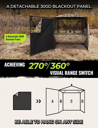 TIDEWE 5-Sided Hunting Blind, 360°See-Through Ground Blind with Flip-Up Entry Door, Removable Curtain, Low-Hub Large Windows, 300D Camo Tent for 4 Person Deer & Turkey Hunting in Saudi Arabia