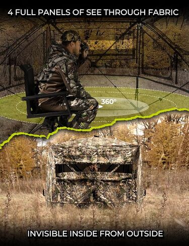 TIDEWE 5-Sided Hunting Blind, 360°See-Through Ground Blind with Flip-Up Entry Door, Removable Curtain, Low-Hub Large Windows, 300D Camo Tent for 4 Person Deer & Turkey Hunting in Saudi Arabia