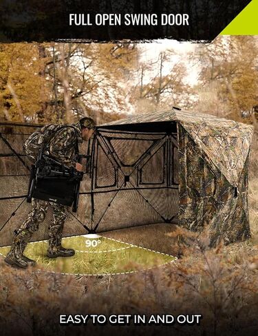 TIDEWE 5-Sided Hunting Blind, 360°See-Through Ground Blind with Flip-Up Entry Door, Removable Curtain, Low-Hub Large Windows, 300D Camo Tent for 4 Person Deer & Turkey Hunting in Saudi Arabia