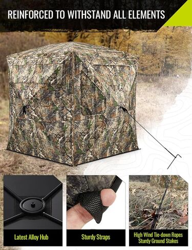 TIDEWE 5-Sided Hunting Blind, 360°See-Through Ground Blind with Flip-Up Entry Door, Removable Curtain, Low-Hub Large Windows, 300D Camo Tent for 4 Person Deer & Turkey Hunting in Saudi Arabia