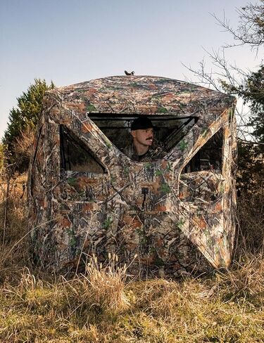 TIDEWE 5-Sided Hunting Blind, 360°See-Through Ground Blind with Flip-Up Entry Door, Removable Curtain, Low-Hub Large Windows, 300D Camo Tent for 4 Person Deer & Turkey Hunting in Saudi Arabia