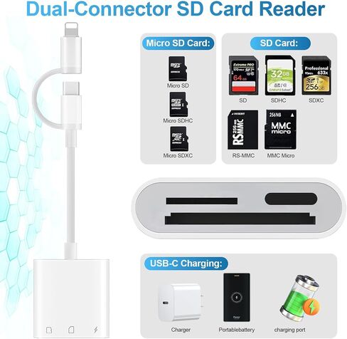 قارئ بطاقة SD لـ iPhone ipad Mac ، USB C & Lightning Dual Connector Camera Camera Adapter to iPhone ، قارئ بطاقة ذاكرة محول بطاقة SD لبطاقة SD/TF/SIM ، والتوصيل والتشغيل ، وملحقات الكاميرا in Kuwait