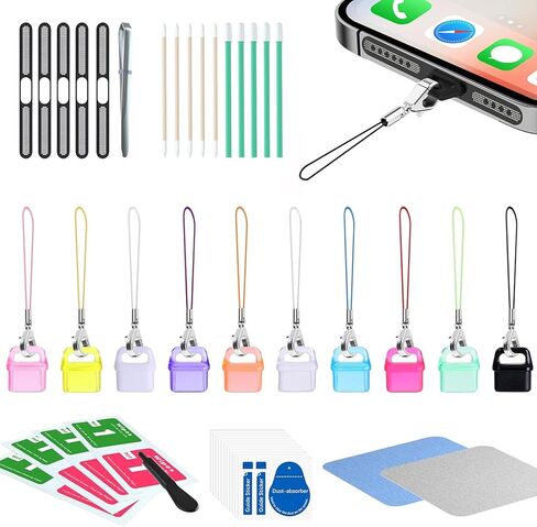 قابس USB C Dust ، نوع ملون C شحن شحن شحن واقي مع منفذ Hole Hole Port Cap anti Dust Cover مع غطاء مكبر صوت iPhone ، حبل Tab Easy-Grip ، مقابل 15 16 Plus Pro Max ، Samsung ، جميع أجهزة USB C in Kuwait