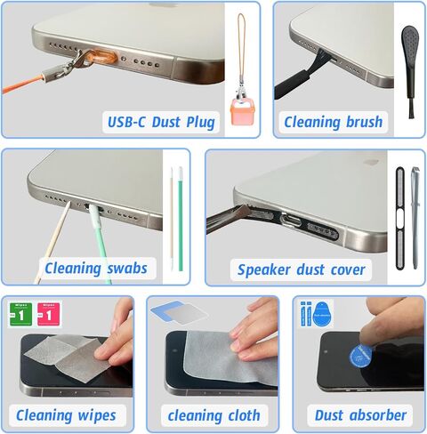 قابس USB C Dust ، نوع ملون C شحن شحن شحن واقي مع منفذ Hole Hole Port Cap anti Dust Cover مع غطاء مكبر صوت iPhone ، حبل Tab Easy-Grip ، مقابل 15 16 Plus Pro Max ، Samsung ، جميع أجهزة USB C in Kuwait