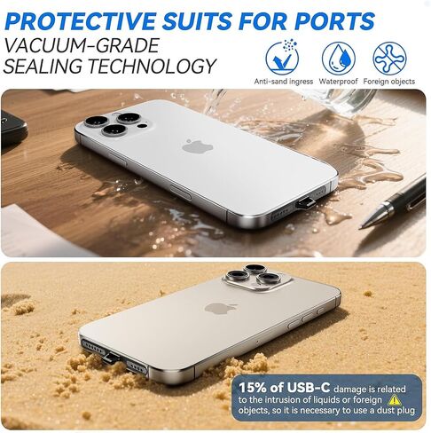 قابس USB C Dust ، نوع ملون C شحن شحن شحن واقي مع منفذ Hole Hole Port Cap anti Dust Cover مع غطاء مكبر صوت iPhone ، حبل Tab Easy-Grip ، مقابل 15 16 Plus Pro Max ، Samsung ، جميع أجهزة USB C in Kuwait