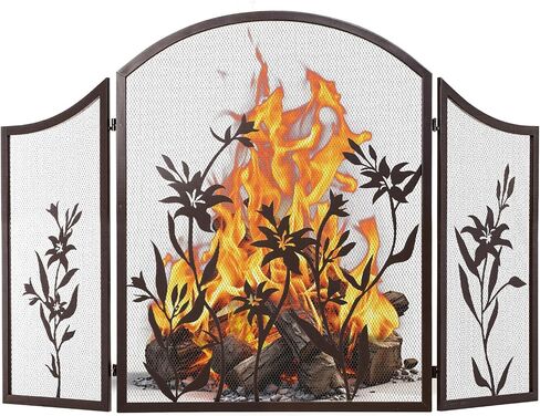 WICHEMI Fireplace Screen 3 Panel Fireplace Screens for Fireplace 50 x 31 Inch Wrought Iron Black Metal Spark Guard Cover Fireguards Mesh Cover Baby Safe Proof Fence Fire Place Standing Gate (Style 1) in Saudi Arabia