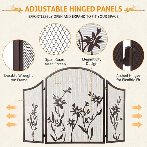 WICHEMI Fireplace Screen 3 Panel Fireplace Screens for Fireplace 50 x 31 Inch Wrought Iron Black Metal Spark Guard Cover Fireguards Mesh Cover Baby Safe Proof Fence Fire Place Standing Gate (Style 1) in Saudi Arabia