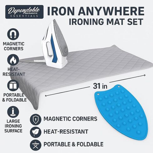 Dependable Industries Inc. Essentials Ironing Board Pad to Use Anywhere Quilted Magnetic Corners Iron Anywhere Travel Home with Silicone Heat Resistant Iron Rest Pad in Kuwait