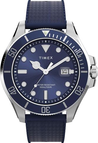Timex Men's Harborside Coast 43mm Watch - Black Strap Green Dial Gold-Tone Case in Kuwait