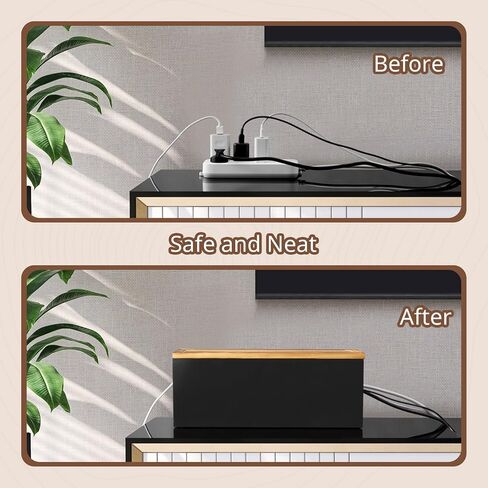 Wood Cable Management Box - Cable Organizer Box - 2 Open Slots Cords Hider Box - Under Desk Cord Organizer for Power Strip Extension Cord Surge Protector Charger Wire, Black in Saudi Arabia