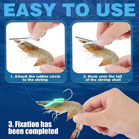 12Pcs Luminous Live Shrimp Hooks Upgraded, High Carbon Steel Barbed Hooks Saltwater Corrosion-Resistant, for Freshwater & Saltwater Fishing, Ideal for Bass, Groupers, Catfish & More Fish 2/0 in Kuwait