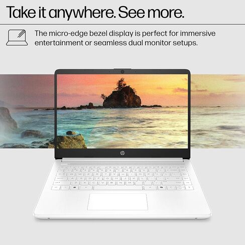 HP 14" Ultra Light Laptop for Student & Home (Intel Quad-Core N4120, 4GB RAM, 128GB(64GB + 64GB SD), 1-Year Office 365) 11-Hr Long Battery Life, Webcam, WiFi, Win 11 Home in S Mode - Snow White in Kuwait