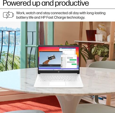 HP 14" Ultra Light Laptop for Student & Home (Intel Quad-Core N4120, 4GB RAM, 128GB(64GB + 64GB SD), 1-Year Office 365) 11-Hr Long Battery Life, Webcam, WiFi, Win 11 Home in S Mode - Snow White in Kuwait