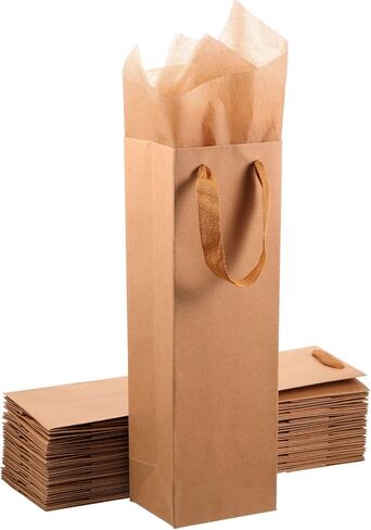 Zonon 12 قطعة حقيبة هدايا نبيذ Kraft مع مقابض وأنسجة Kraft للاحتفالات عطلة عيد الميلاد وحفلات الزفاف ، 4 × 3.5 × 14 بوصة (أبيض) in Kuwait