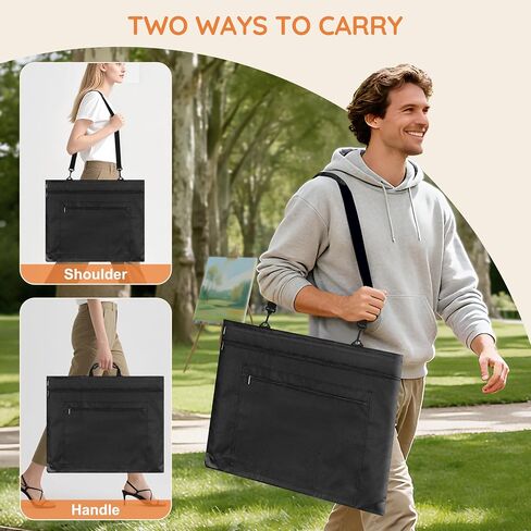 ZKOO Light Weight Art Portfolio Bag, Artist Canvas Case with Detachable Shoulder Strap, Leather Corners, Art Portfolio Case 18 X 24 for Artwork, Poster, Sketching, and Drawing (18" x 24" Black) in Kuwait