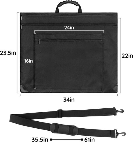 ZKOO Light Weight Art Portfolio Bag, Artist Canvas Case with Detachable Shoulder Strap, Leather Corners, Art Portfolio Case 18 X 24 for Artwork, Poster, Sketching, and Drawing (18" x 24" Black) in Kuwait