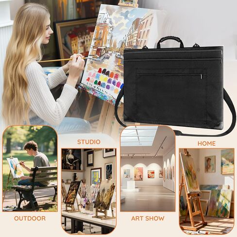 ZKOO Light Weight Art Portfolio Bag, Artist Canvas Case with Detachable Shoulder Strap, Leather Corners, Art Portfolio Case 18 X 24 for Artwork, Poster, Sketching, and Drawing (18" x 24" Black) in Kuwait