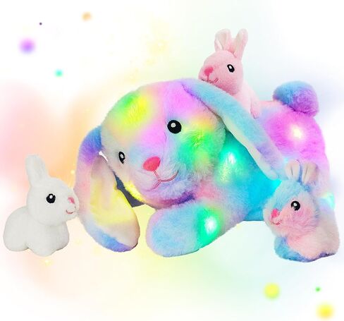 Hopearl LED Musical Stuffed Unicorn Playset Lighting Up Singing Plush Toy Mommy Unicorn with 3 Baby Unicorns in her Tummy Lullaby Animated Soothe for Mom Toddlers Girls, Rainbow, 19'' in Kuwait