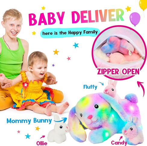 Hopearl LED Musical Stuffed Unicorn Playset Lighting Up Singing Plush Toy Mommy Unicorn with 3 Baby Unicorns in her Tummy Lullaby Animated Soothe for Mom Toddlers Girls, Rainbow, 19'' in Kuwait