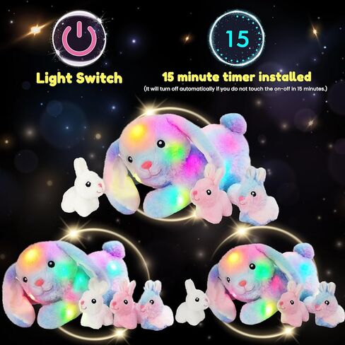 Hopearl LED Musical Stuffed Unicorn Playset Lighting Up Singing Plush Toy Mommy Unicorn with 3 Baby Unicorns in her Tummy Lullaby Animated Soothe for Mom Toddlers Girls, Rainbow, 19'' in Kuwait